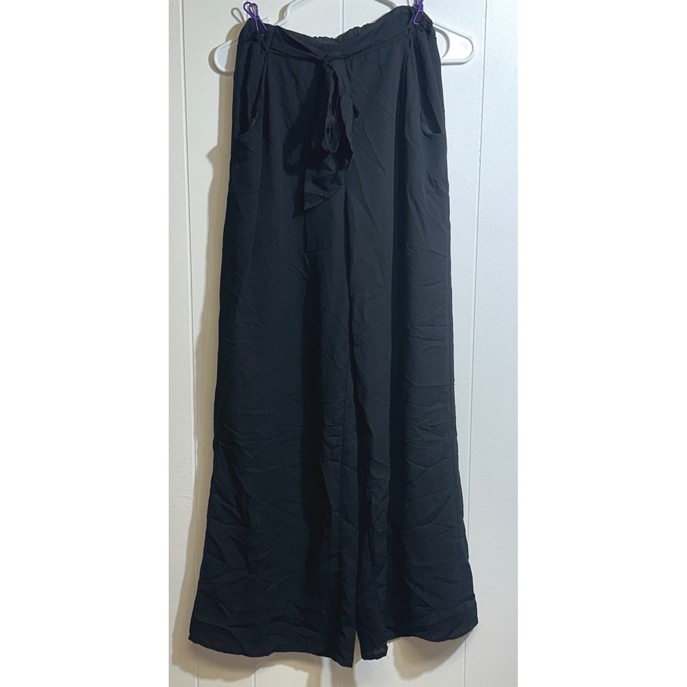 Sienna Sky Womens Black Wide Leg Pants Elastic Waist Tie Front‎ Pockets Small